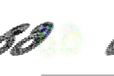 Vintage Enamel 18K Gold Snake Earrings Attrib. Lalaounis: Vintage Enamel 18K Gold Snake Earrings Attrib. Lalaounis Solid 18K Gold with applied Blue & Green Enamel in a scale-like pattern to resemble a pair of twisting Snakes attributed in design to famed Gre