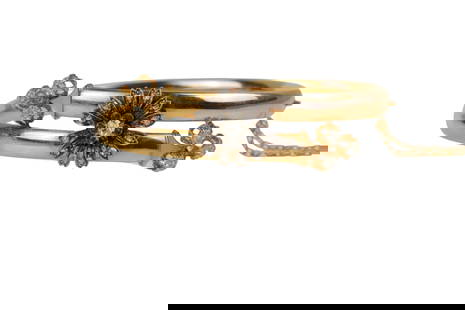 Victorian 18K Gold & Silver Diamonds Flower Bracelet: Victorian 18K Gold & Silver Diamonds Flower Bracelet Approximate Dimensions: 17.5 cm (Circumference) x 1.5 cm (Width) x Approx 0.79 Carat (Daimonds) 18.1 grams in weight