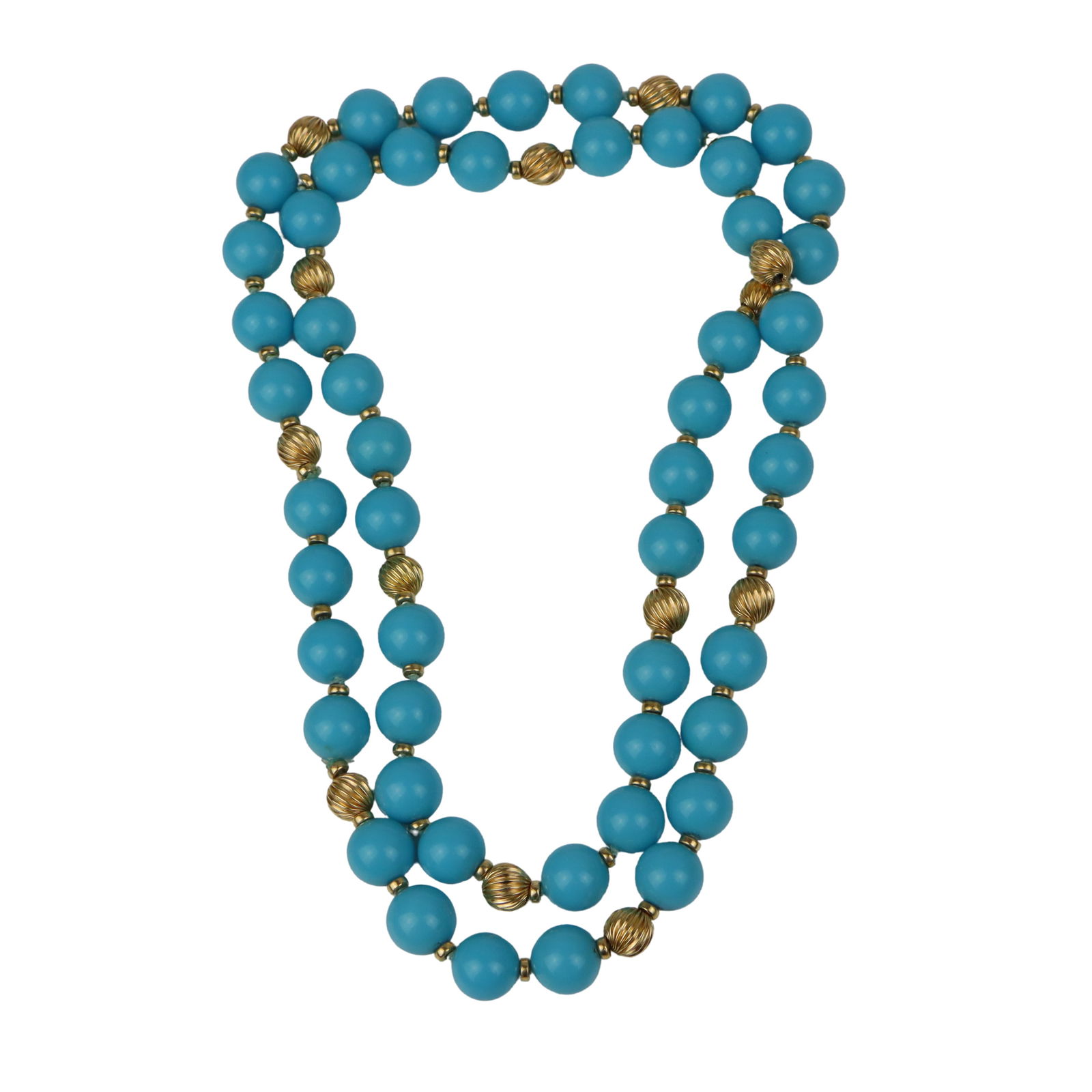 Vintage Sleeping Beauty Turquoise Bead 14K Gold Necklace (1 of 8)