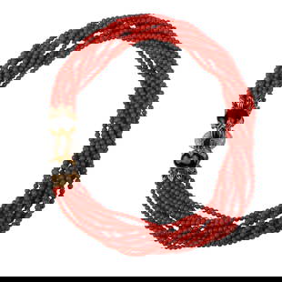 Rare Vintage David Webb Coral and Enamel Necklace: Rare Vintage David Webb Coral and Enamel Necklace Circa 1980s Featuring 12-Strands of Solid "Momo" Orangey-Red Round Coral Beads as well as a textboox Webb example of a substantial 18K Gold claps with