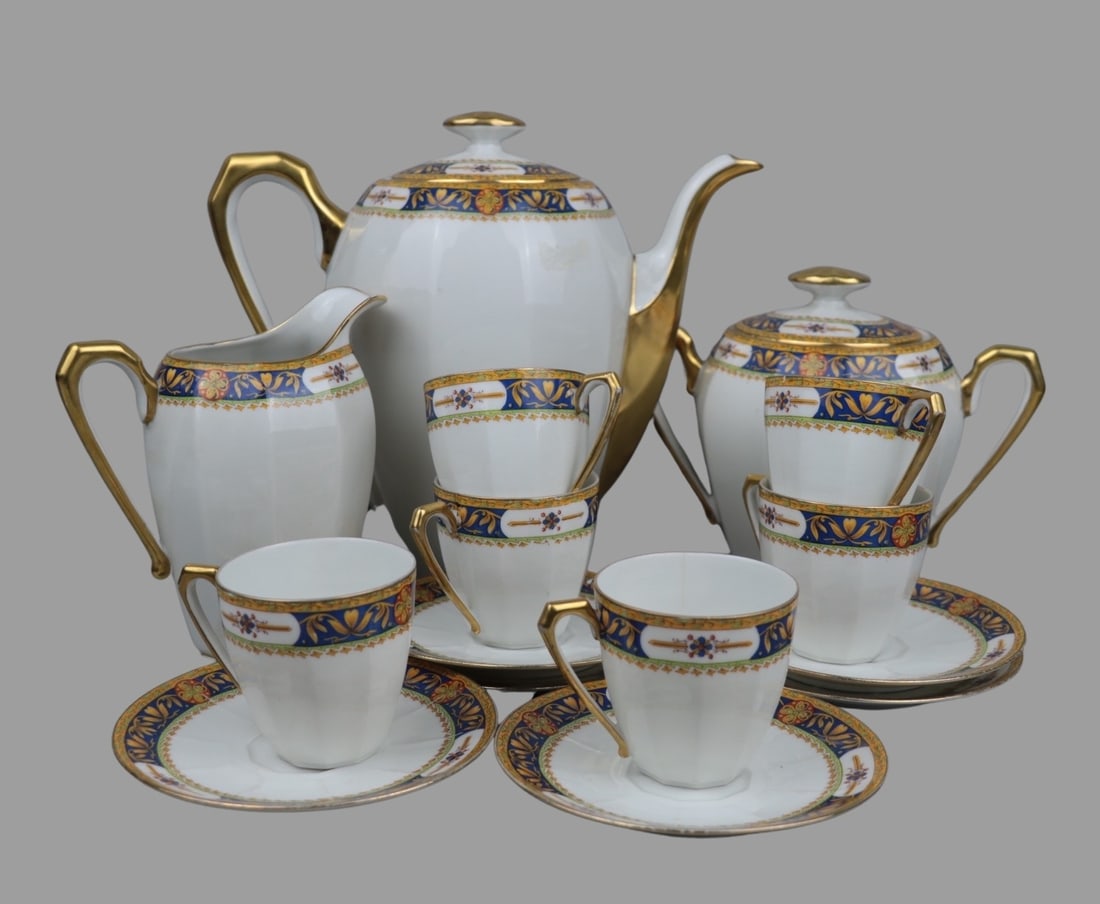 French A.Giraud Limoges Gold & Blue Pattern Porcelain Tea Set For Six (1 of 20)