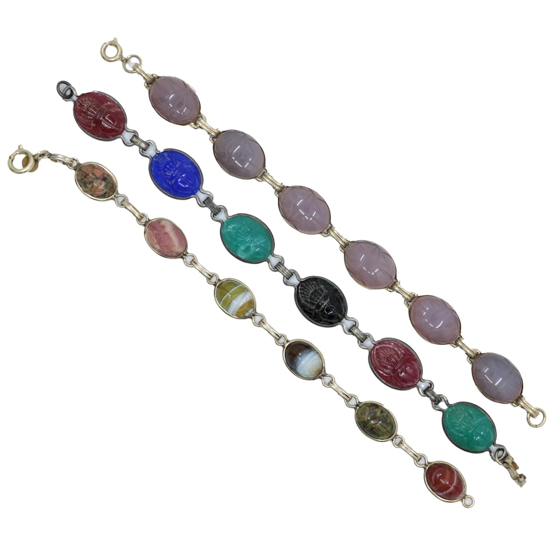A Vintage Lot of Multi-stone Cabochon Chain Bracelets: A Vintage Lot of Multi-stone Cabochon Chain Bracelets Approximate Dimensions: 19.5 cm - 18.9 (Unclasped Length) 1.5 cm - 1.2 cm (Width) 45.8 grams in weight