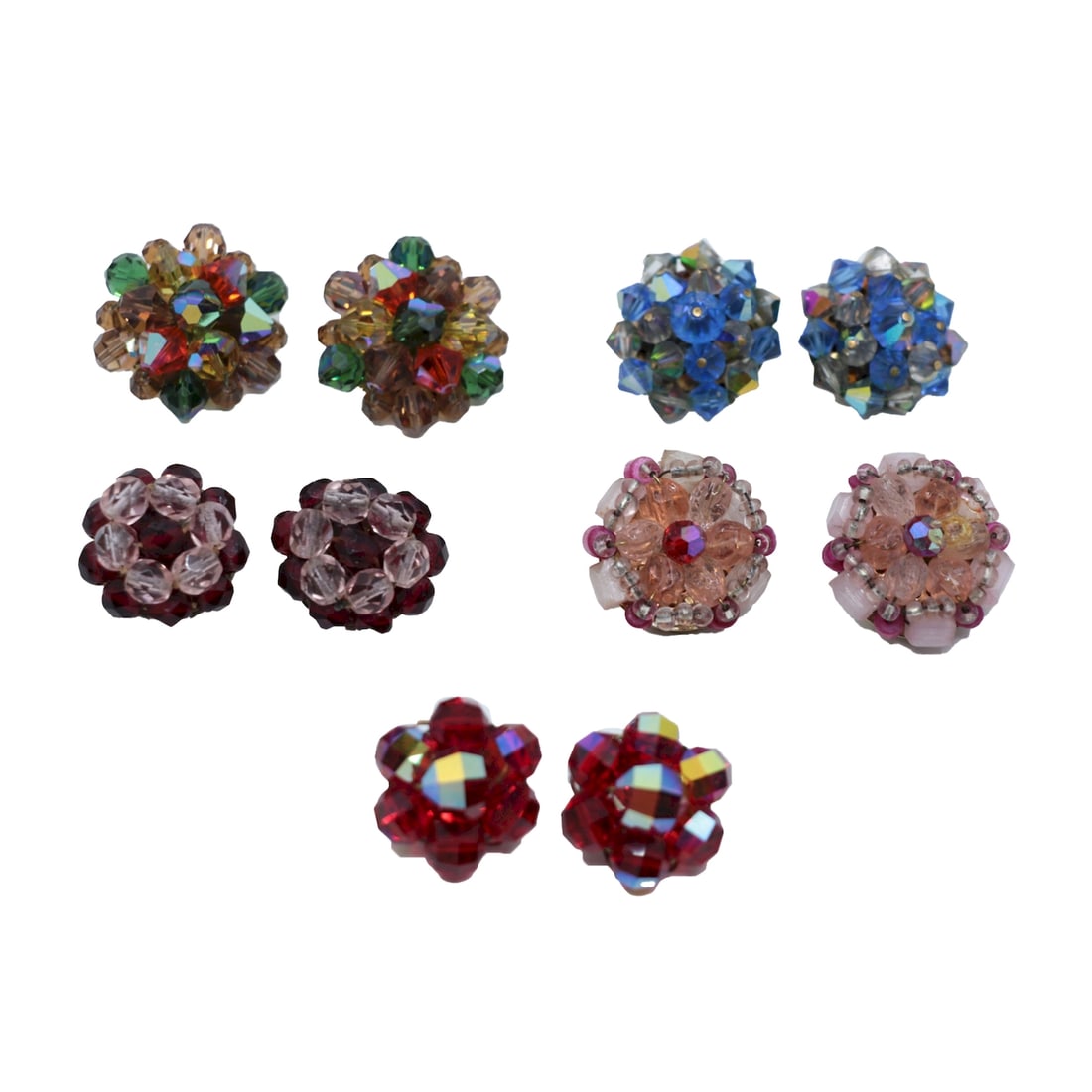 Vintage Lot of 5 Colorful Crystal Cluster Bead Earrings: Vintage Lot of 5 Colorful Crystal Cluster Bead Earrings Approximate Dimensions: 2.5 cm - 3.3 cm (Diameter 86.8 grams in weight