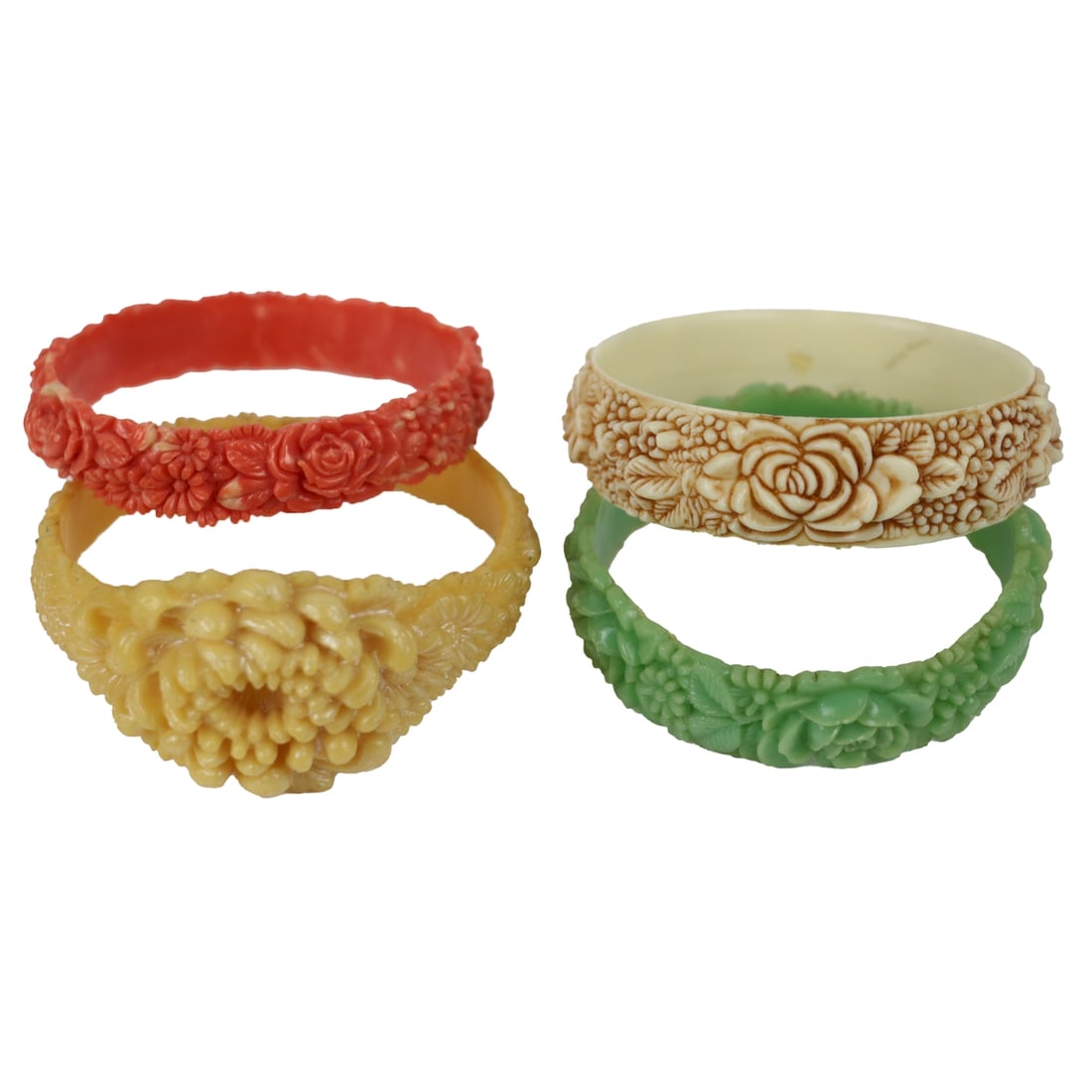 Lot of 4 Celluloid Carved Flower Bangle Bracelet (1 of 20)