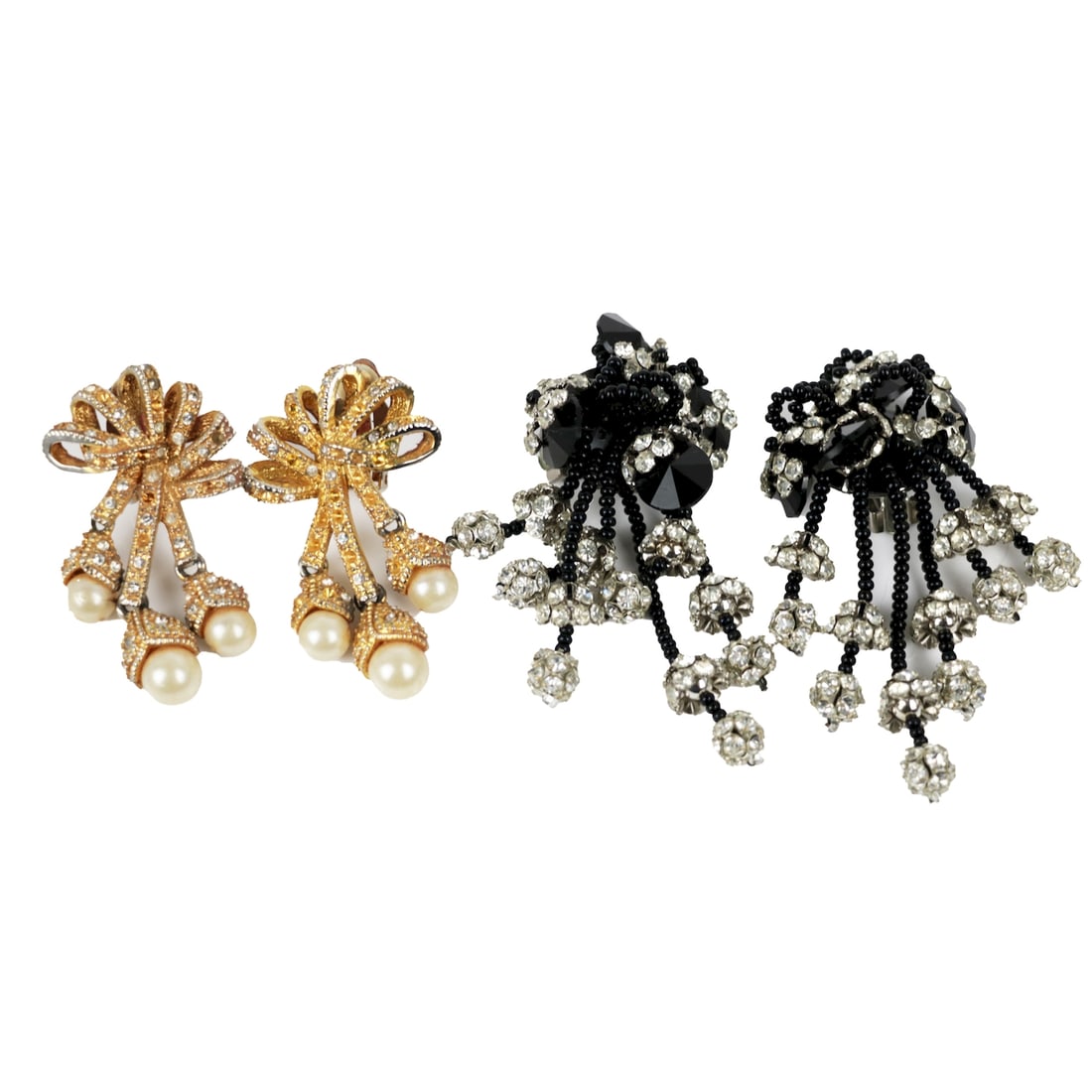 A Lot of Two Pairs Black & Gold & Silver Tone Rhinestone Earring (1 of 1)