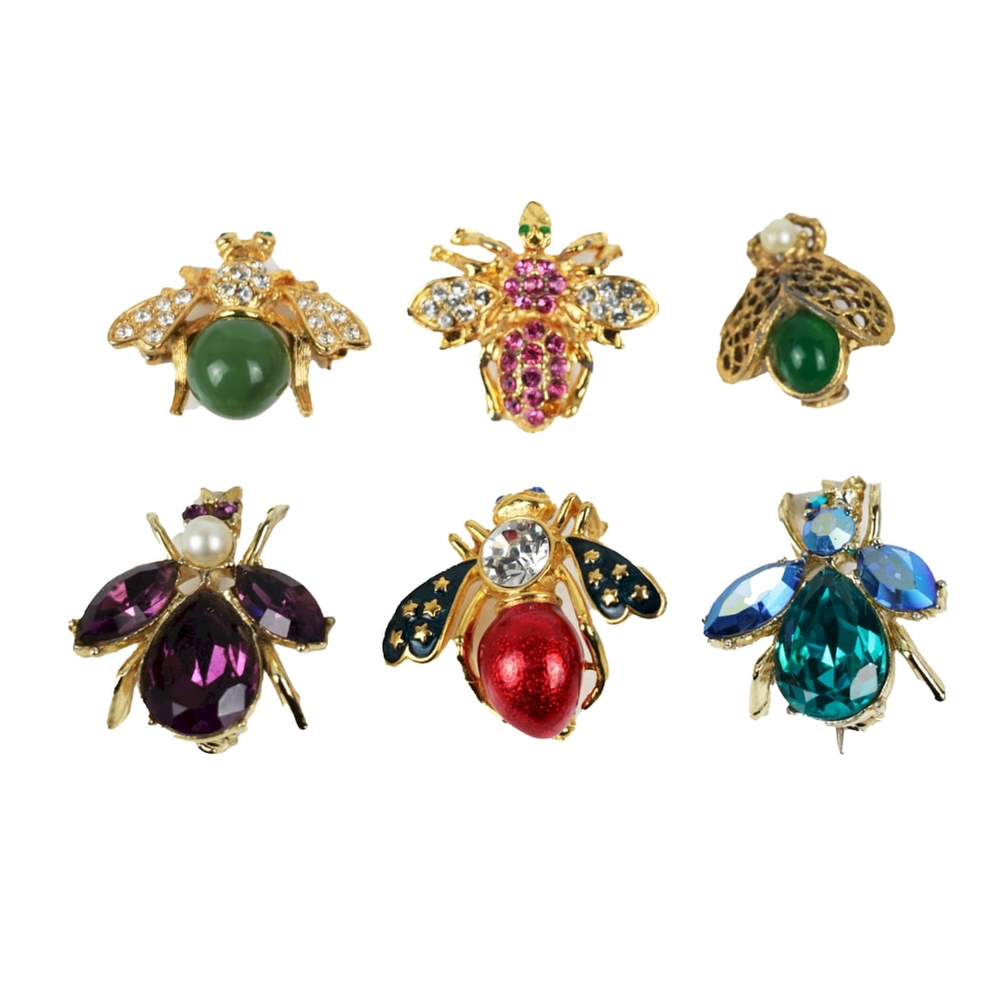 Six Multi-Color Stone Gold Tone Bee Brooch Pins (1 of 14)