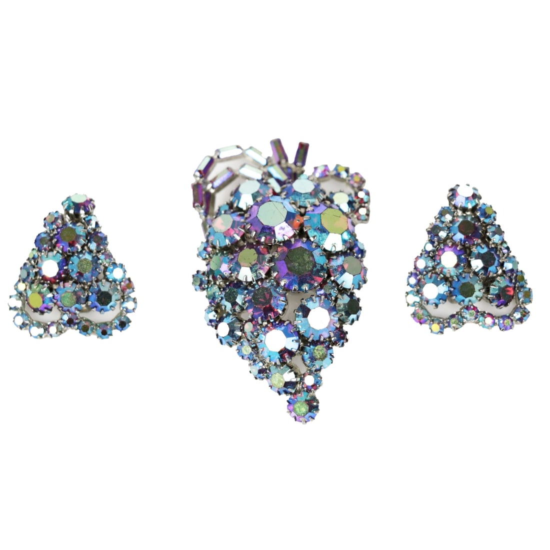 A Set of Silver Tone Blue Rhinestone Earrings & Brooch (1 of 15)