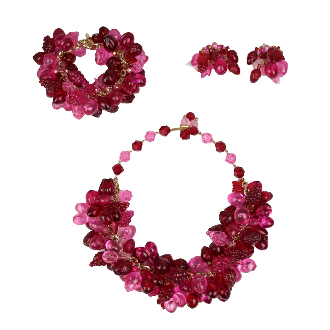 Western Germany Red Fruit Bead Jewelry Set (Necklace, Bracelet, Earring) (1 of 13)