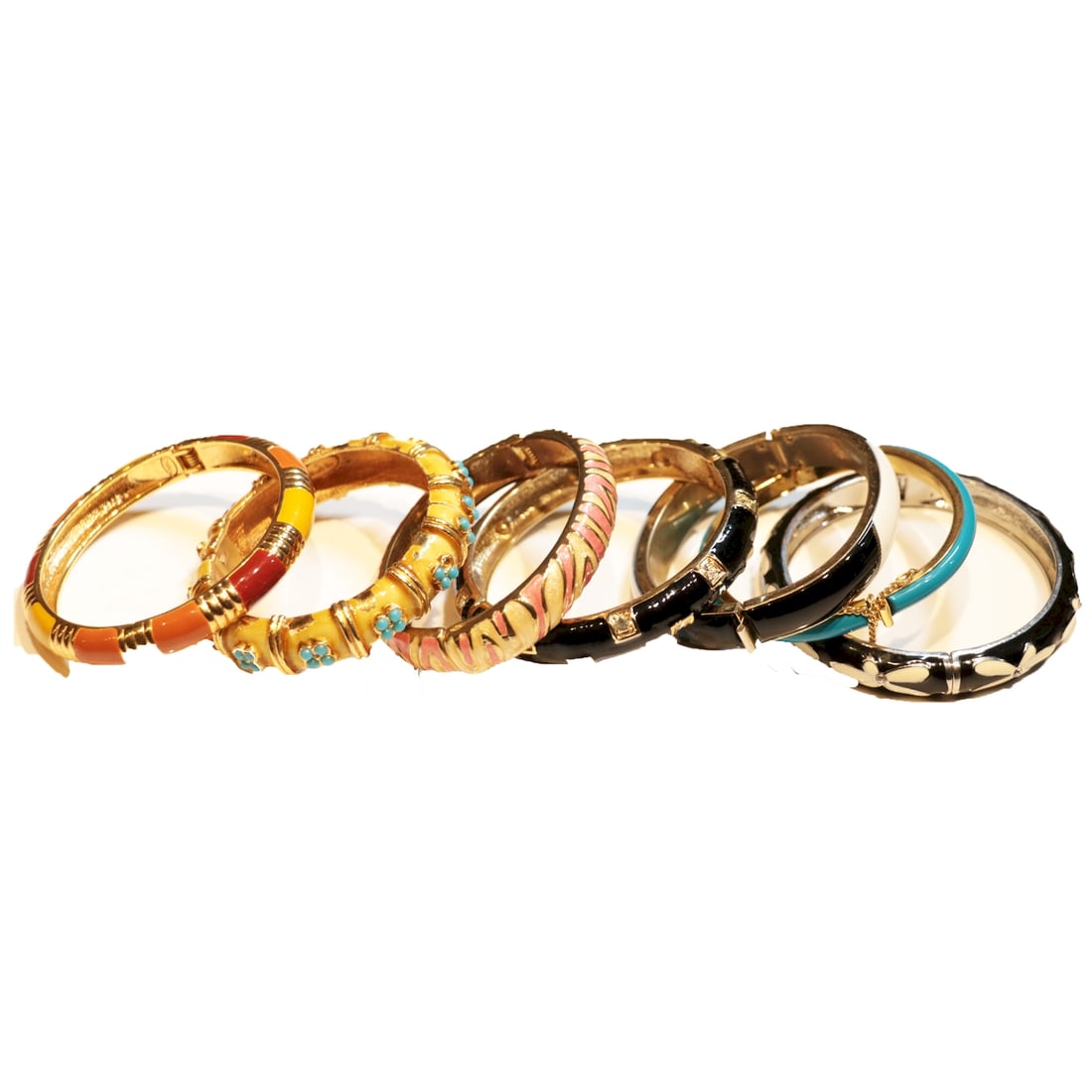 Seven Gold Tone Colorful Enamel Rhinestone Bracelets (K.J.L , Joan River) (1 of 20)