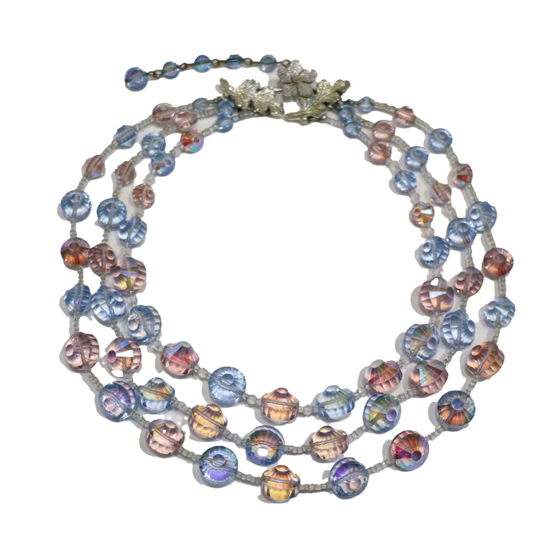 Vendome Silver Tone Blue & Pink Bead Multi-Strand Necklace (1 of 6)
