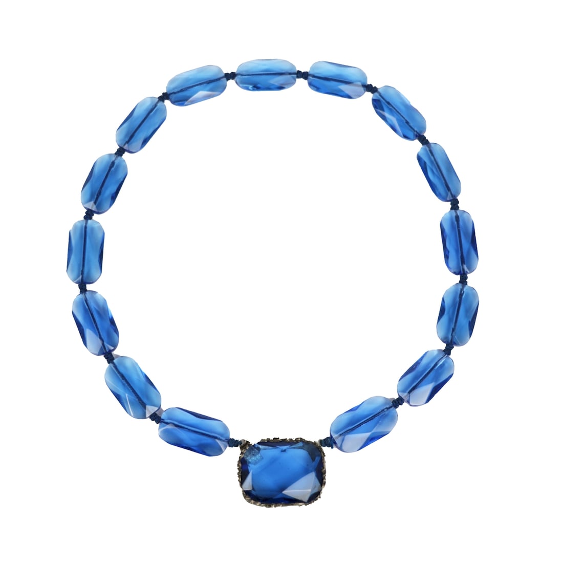 1930's Vintage Silver Tone Blue Crystal Necklace (1 of 9)