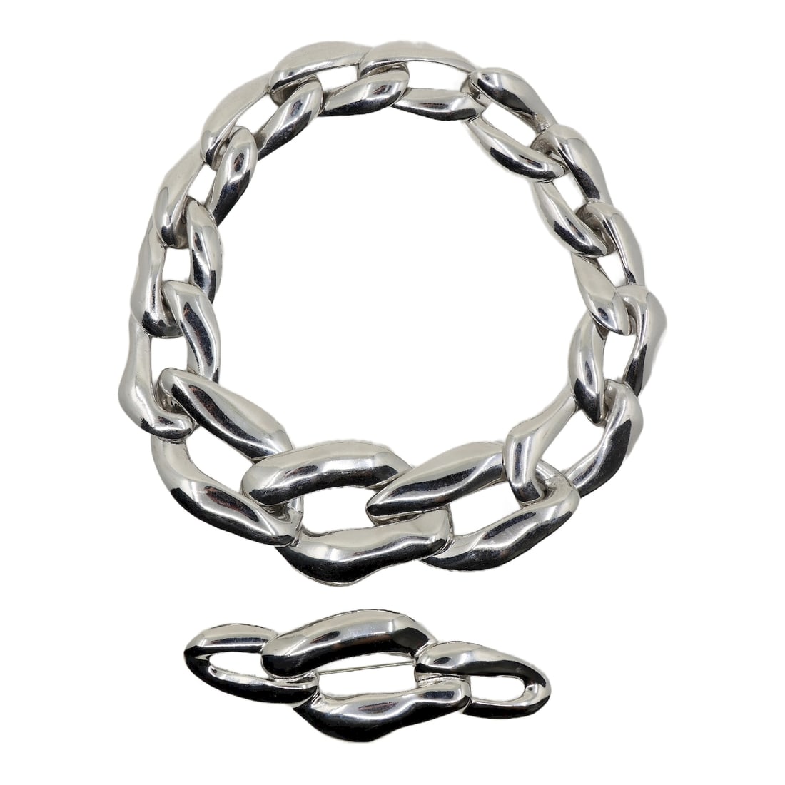 Rare Numbered Vintage Yves Saint Laurent Silver Tone Links Necklace & Brooch Set (1 of 18)