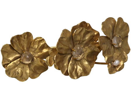 Very Rare Robert Goossens Gold Tone Rock Crystal Flower Bouquet Chanel Yves Saint Laurent Designer: Very Rare Robert Goossens Gold Tone Rock Crystal Flower Bouquet A particularly well executed and scarce example of jeweled flowers by celebrated French Jeweler - Robert Goossens. His name is intertwin