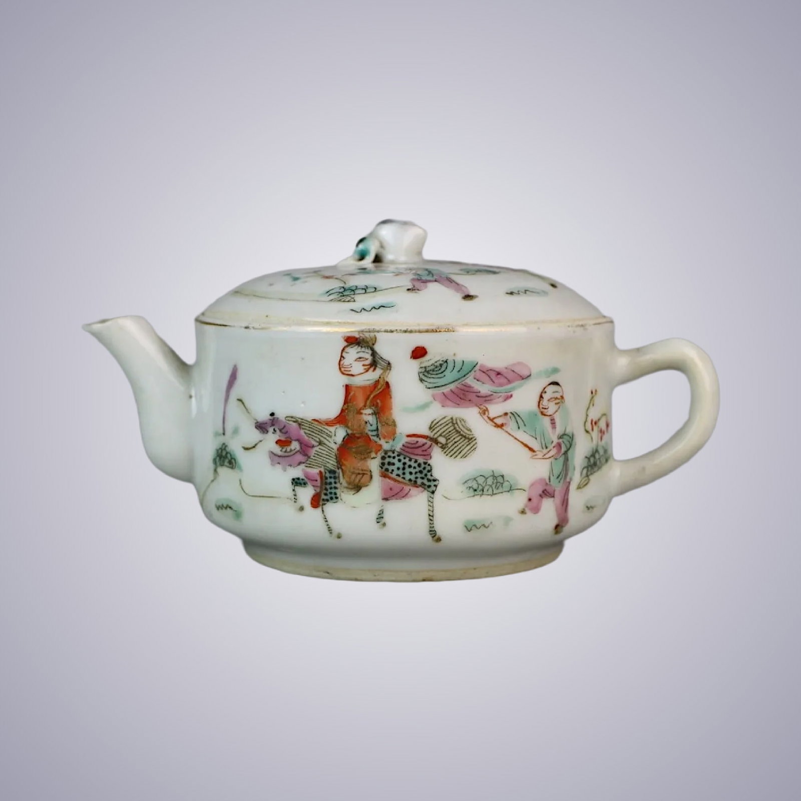 Chinese Enameled Porcelain Teapot: Chinese Enameled Porcelain Teapot Accompanied by an old-auction tag, Tepper Galleries Inc. New York Approximate Dimensions: 3 inches (Lip Diameter) 2.5 inches (Base Diameter) 2.9 inches (Height) 5.25 