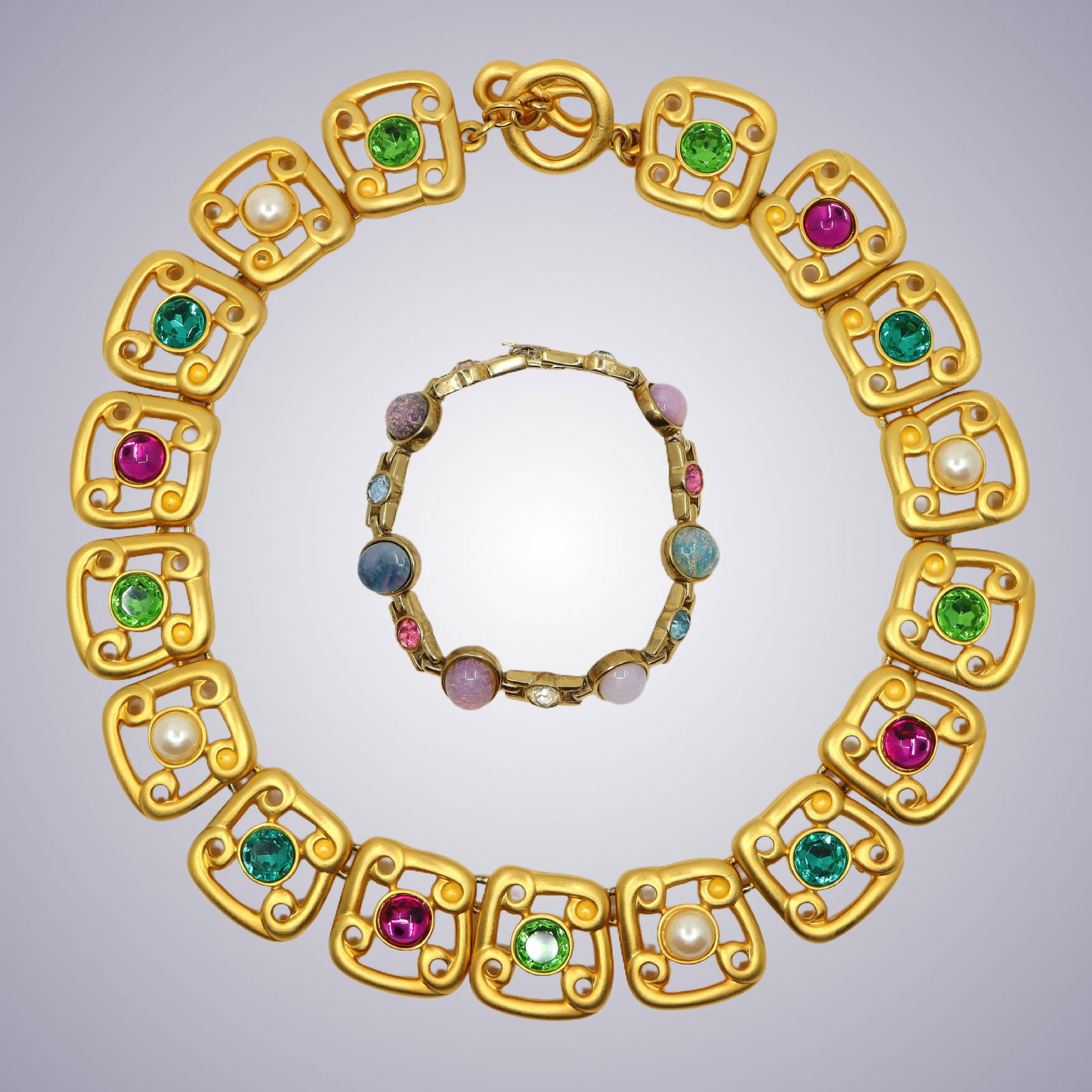 A Rare Givenchy Gold Tone Color Rhinestone Necklace & Bracelet (1 of 17)