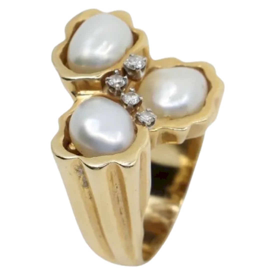 Vintage 14K Gold Baroque Pearl Diamond Ring (1 of 19)