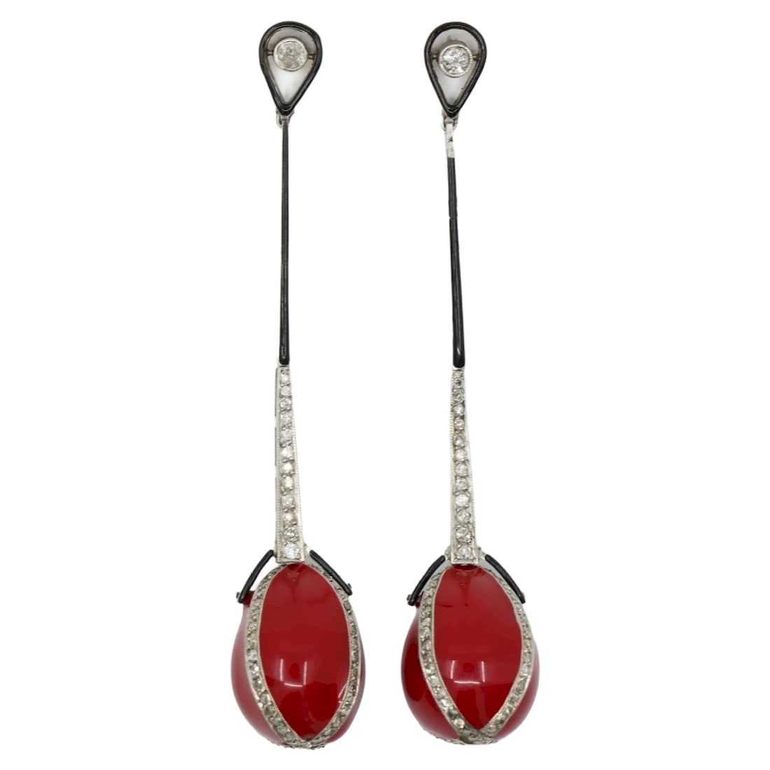 Art Deco Platinum Enamel Diamond Earrings - Dangle Drops (1 of 12)