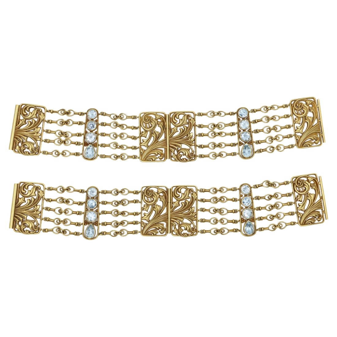 A Rare Convertible Antique 18K Gold Aquamarine Necklace & Bracelet Pair (1 of 17)