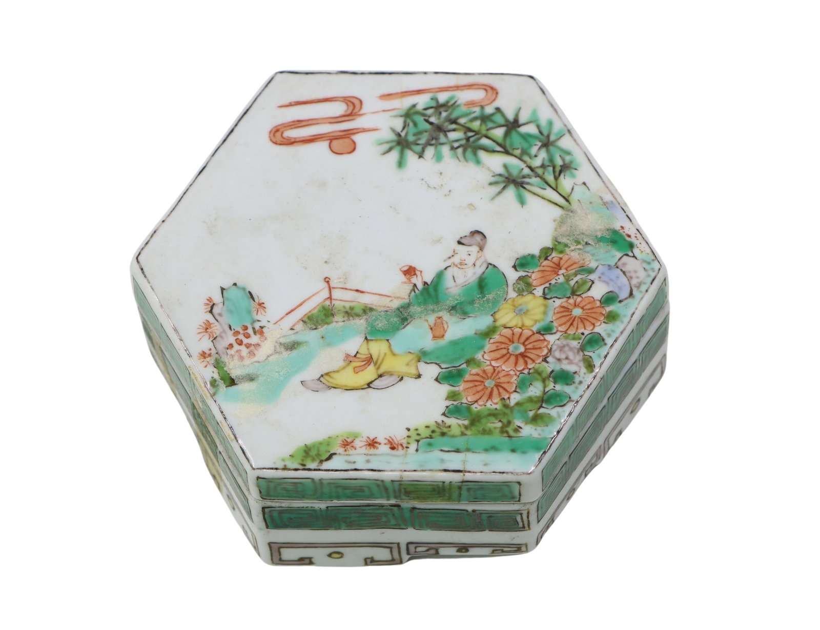 Chinese Enameled Porcelain Box Hexagon (1 of 11)