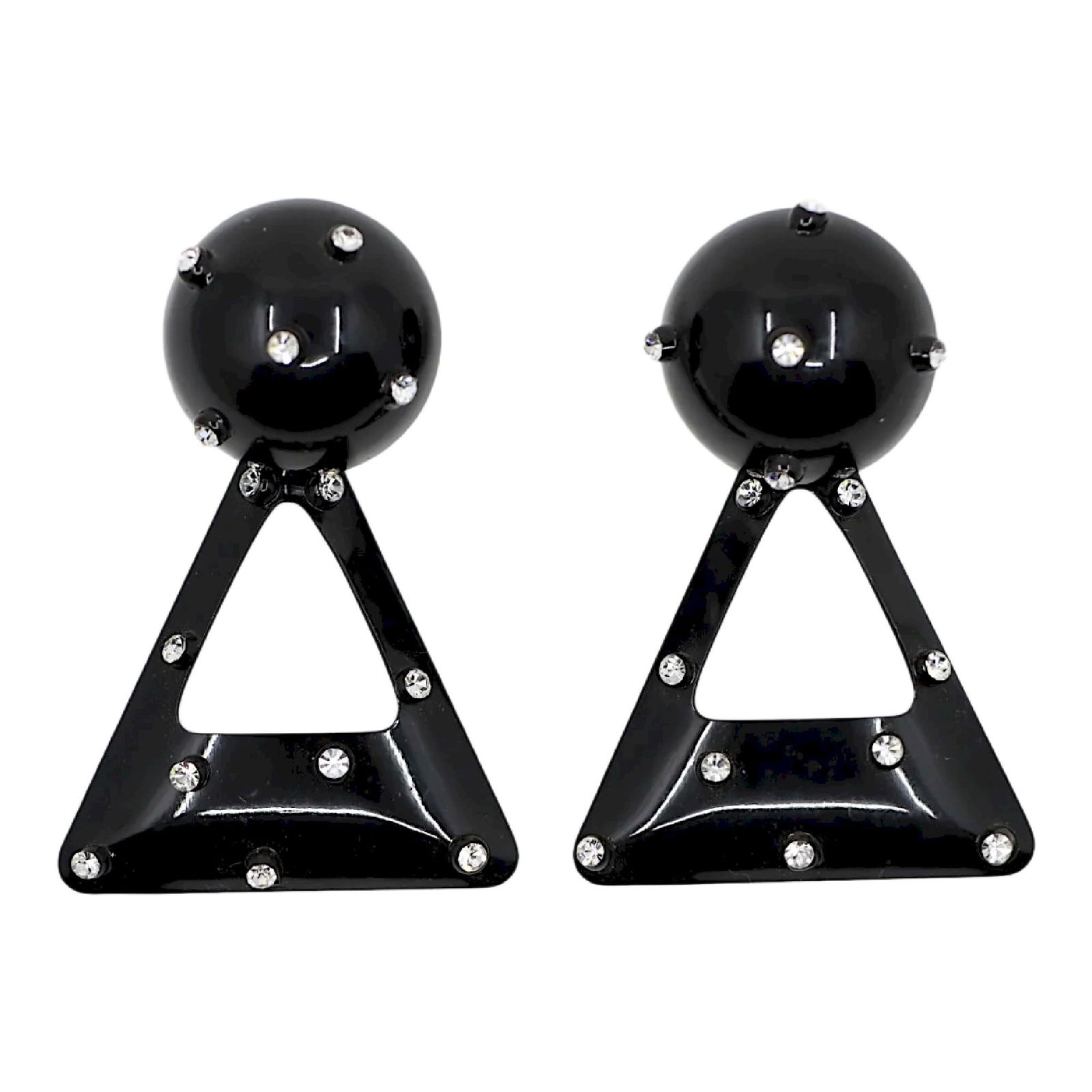 Vintage Black Iron Resin Rhinestone Shape Earrings: Vintage Black Iron Resin Rhinestone Shape Earrings Approximate Dimensions: 6.4 cm (Length) 4.3 cm (Width) 17.4 grams in weight.