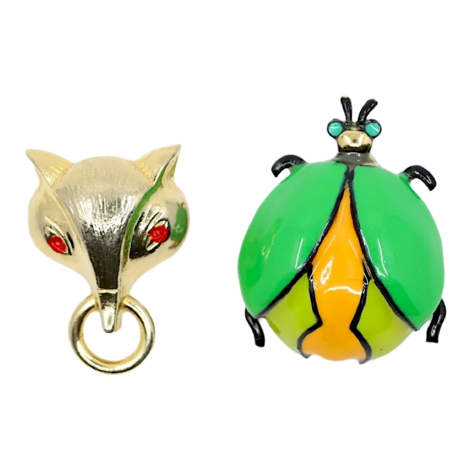 Vintage Eisenberg Enamel Green Ladybug Brooch & Gold Tone Fox Brooch (1 of 15)