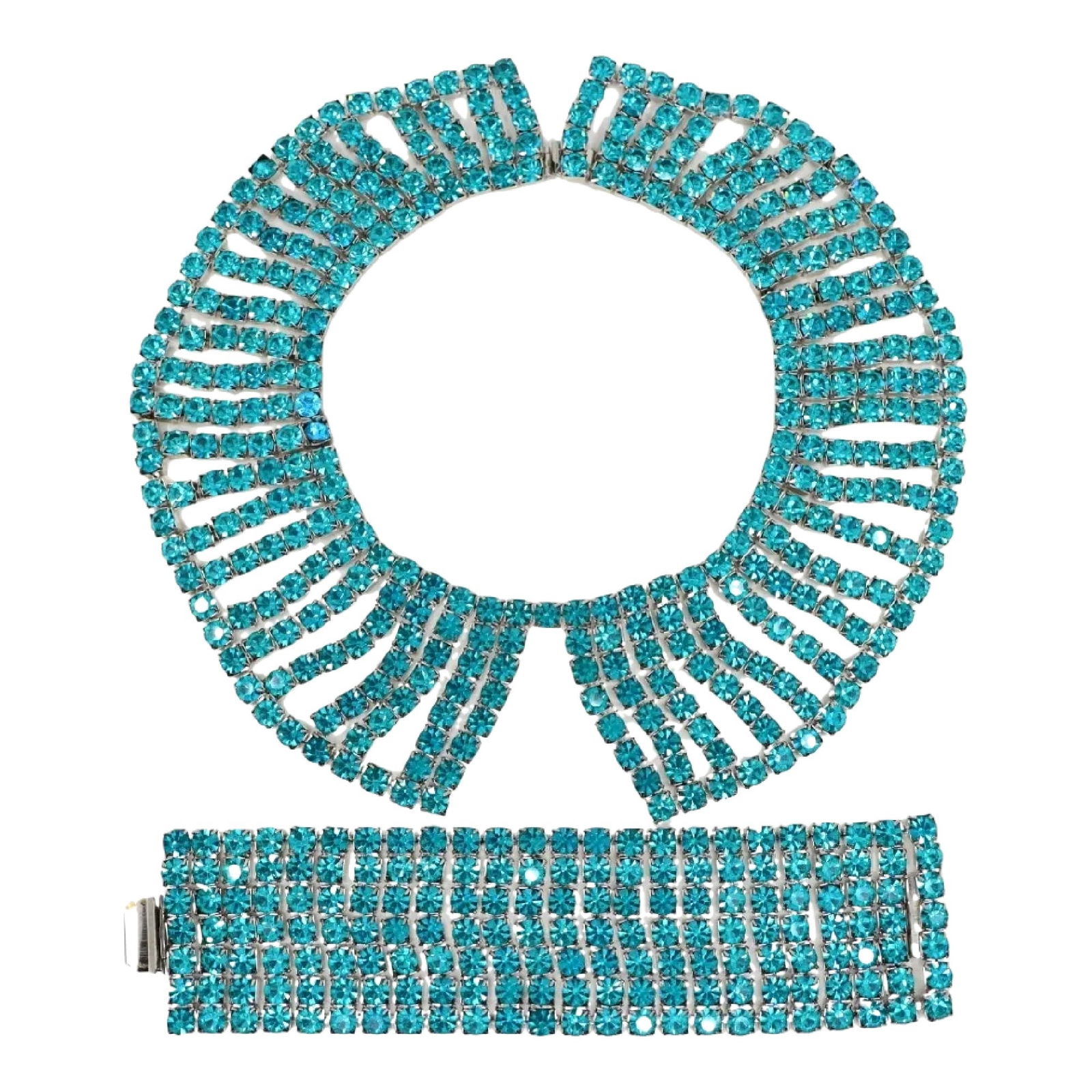 Vintage Topaz Blue Rhinestone Bib Necklace & Bracelet Set (1 of 20)