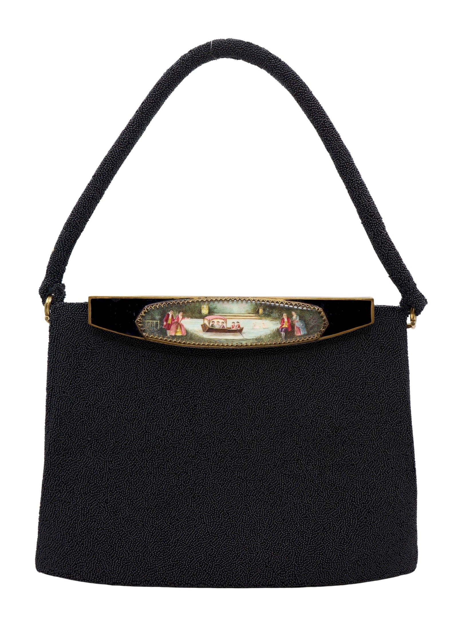 Vintage French Hand Painted Frame Clasp Black Bead Handbag (1 of 17)