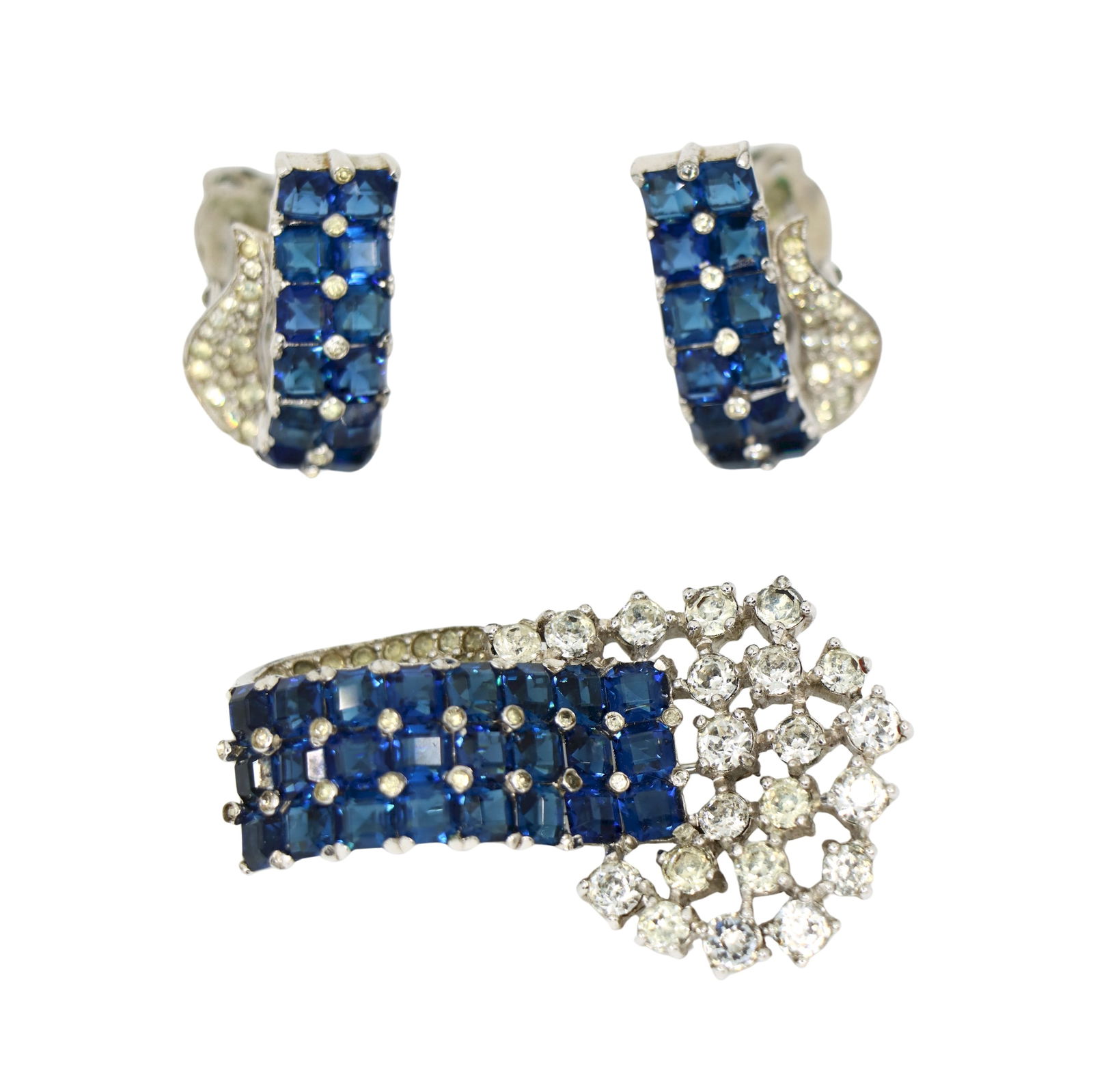 A Set of Vintage Jomaz Silver Tone Rhinestone  Earrings & Brooch (1 of 14)