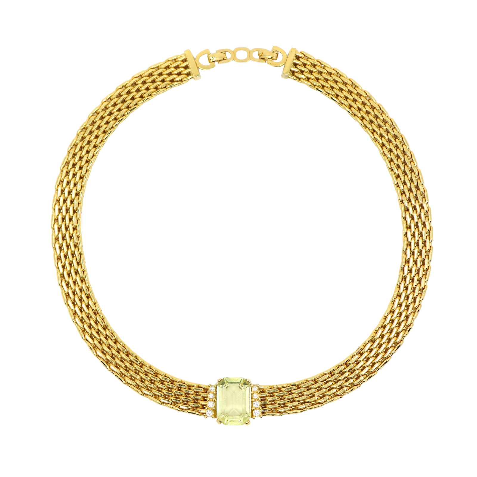 Christian Dior Gold Tone Weave Chain Yellow Crystal Necklace (1 of 11)