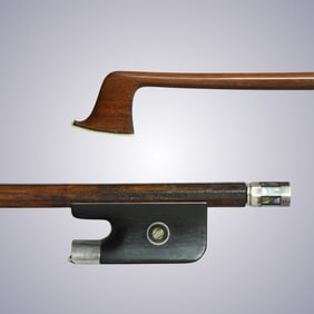 A STRONG SILVER MOUNTED VIOLA BOW STAMPED GUSTAV SCHMIDT  GERMANY
