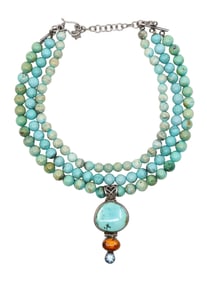 VINTAGE SILVER MULTI-STRAND TURQUOISE NECKLACE