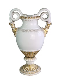 19TH CENTURY NEOCLASSICAL MEISSEN GOLD & WHITE SERPENT HANDLE AMPHORA PORCELAIN VASE