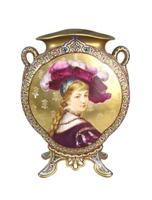 ANTIQUE 19TH CENTURY GILT HAND-PAINTED PORTRAIT VASE