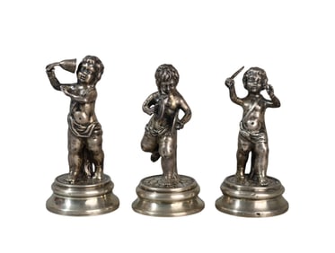 LOT OF THREE ANTIQUE SILVER FIGURAL CHERUB MUSICIANS