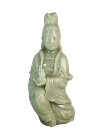 EX-SOTHEBY'S CHINESE CARVED JADE FIGURE OF GUANYIN