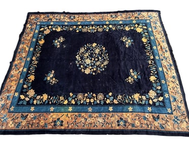 ANTIQUE CHINESE PEKING ART DECO FLORAL WOOL RUG