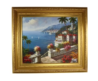 MEDITERRANEAN COASTAL VIEW PAINTING