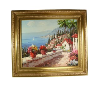 MEDITERRANEAN COASTAL VIEW PAINTING