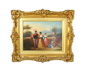 19TH CENTURY FRENCH GILTWOOD FRAMED CONTINENTAL OIL PAINTING