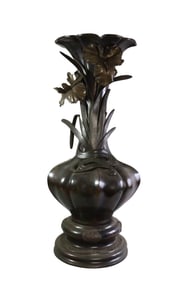 JAPANESE MEIJI PERIOD BRONZE VASE WITH IRIS FLOWERS