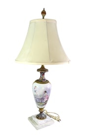 FRENCH HAND PAINTED CLOISONNÉ PORCELAIN VASE MARBLE BASE LAMP