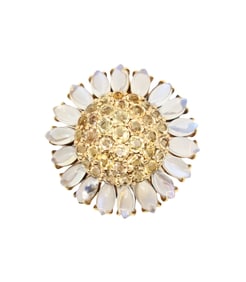 14KT GOLD CITRINE MOONSTONE SUNFLOWER BROOCH