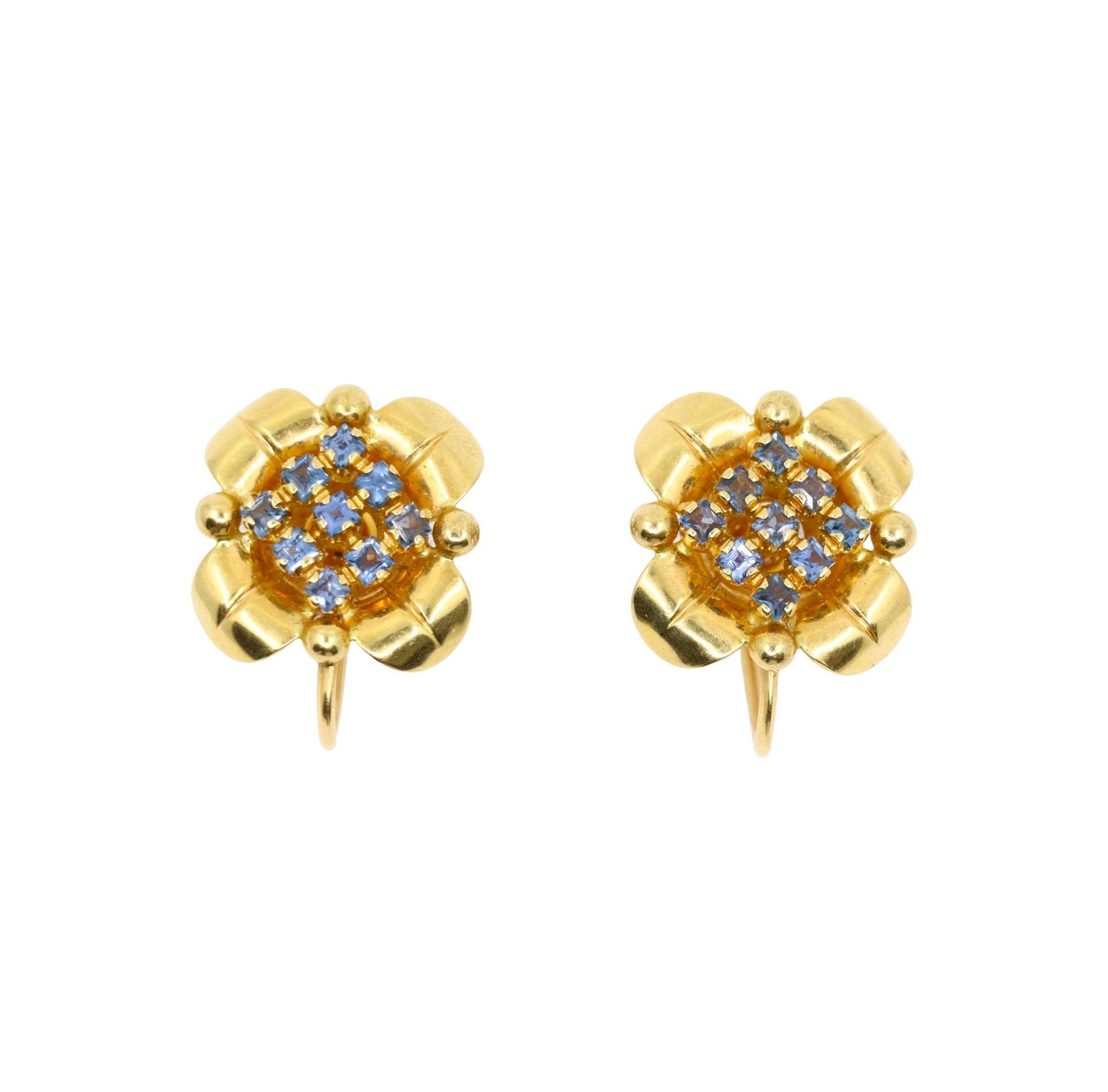 TIFFANY & CO RETRO 14KT GOLD SAPPHIRE FLOWER EARRINGS (1 of 11)
