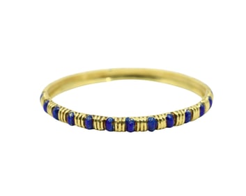 TIFFANY & CO. 18KT GOLD BLUE ENAMEL TEXTURED BANGLE