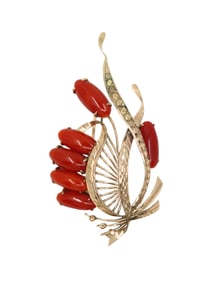14KT GOLD CORAL BROOCH