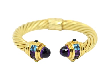 VINTAGE 18KT GOLD MULTI-GEM RENAISSANCE CABLE BRACELET