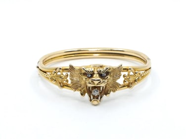 VICTORIAN 14KT GOLD DIAMOND LION BRACELET