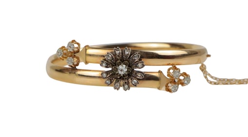 VICTORIAN 18KT GOLD & SILVER DIAMOND FLOWER BRACELET
