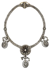 ANTIQUE EARLY VICTORIAN 14KT YELLOW GOLD & SILVER DIAMOND NECKLACE