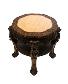 CHINESE CARVED HARDWOOD STAND WITH MARBLE INSET